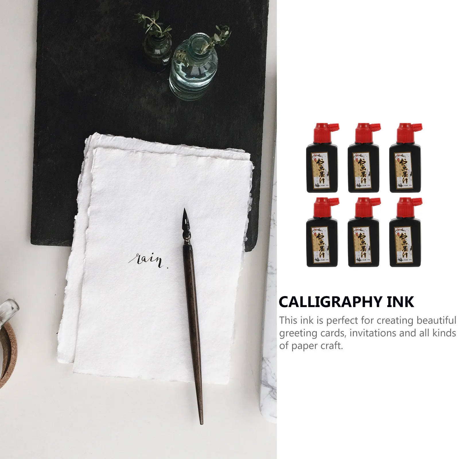 6Pcs Calligraphy Ink Natural Ingredients Smooth Dense Texture Chinese Brush Painting Ink for Greeting Cards Invitations