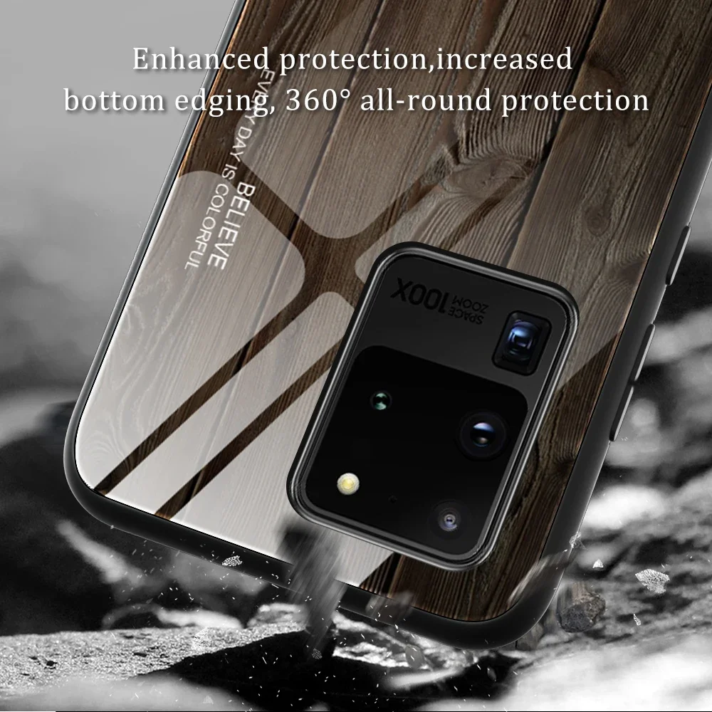 Wooden Grain Case for Samsung Galaxy S25 S24 S23 S22 S21 S20 Ultra Plus Note Lite Tempered Glass Shell Mobile Phone Case Cover