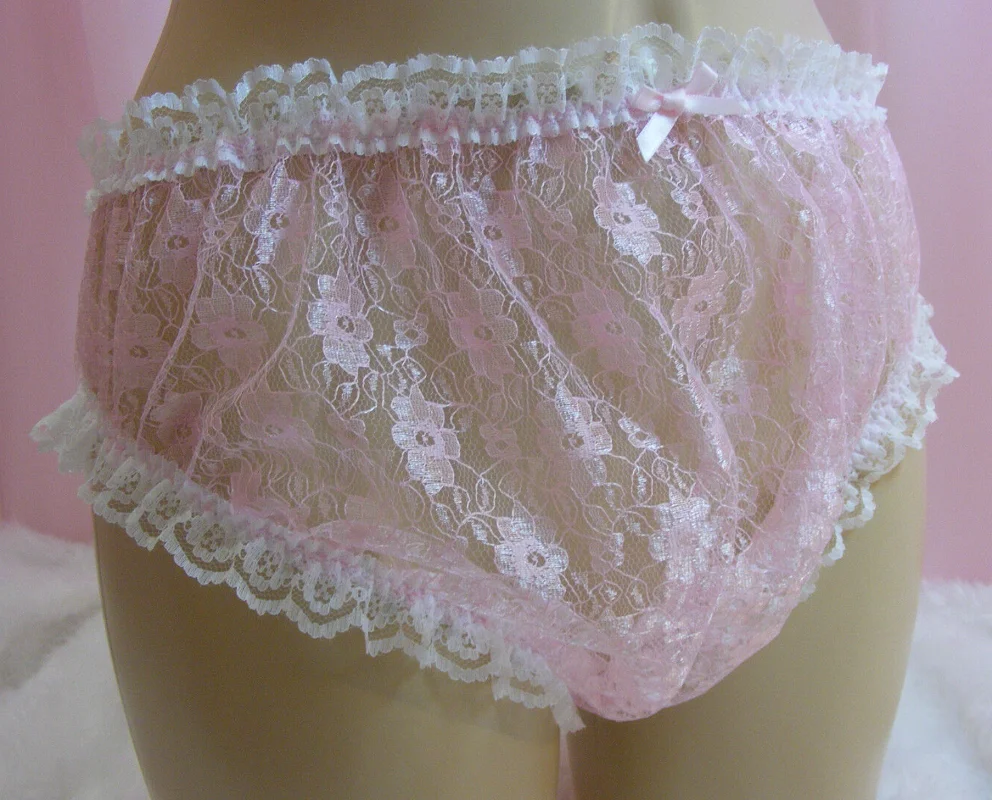 Adult Giant Baby Sexy Girl Pink Thin Peony Lace Semi Transparent Back Open Sissy Bow Lined Maid Role Play Customization