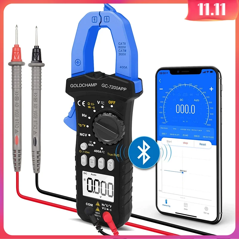 

Цифровой амперметр с клещами TRMS, 6000 отсчетов, бесконтактное измерение напряжения переменного/постоянного тока, приложение Bluetooth для HVAC, вводного тока и многого другого