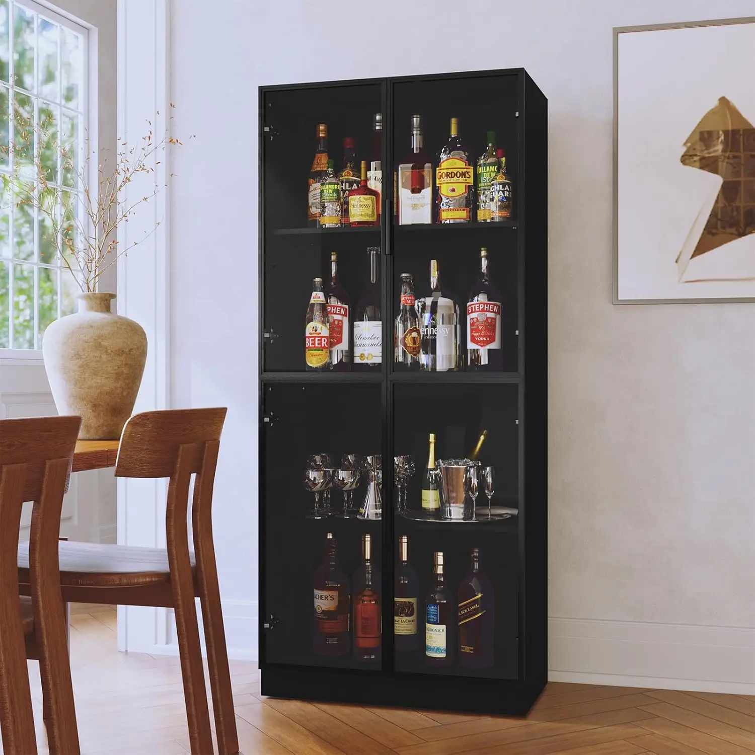 

Hlr 68"" Tall Wine Bar Cabinet, Modern Liquor Cabinet With 4-Tier Storage Shelves, Display Cabinet With Glass Doors, Home Bar