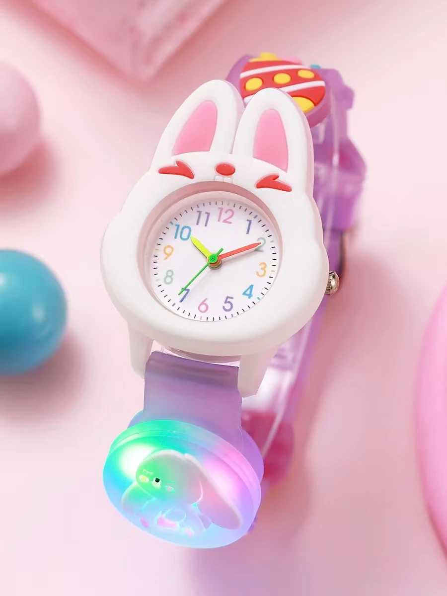 ساعة أرنب كرتونية لطيفة، ساعة كوارتز بأضواء باردة، مناسبة لهدايا عيد الهالوين