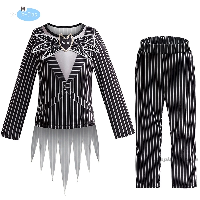 New Children's Wear Christmas Eve Scary Skeleton Jack Cosplay Boys' Striped Two Piece Halloween Character Dress Up Costume