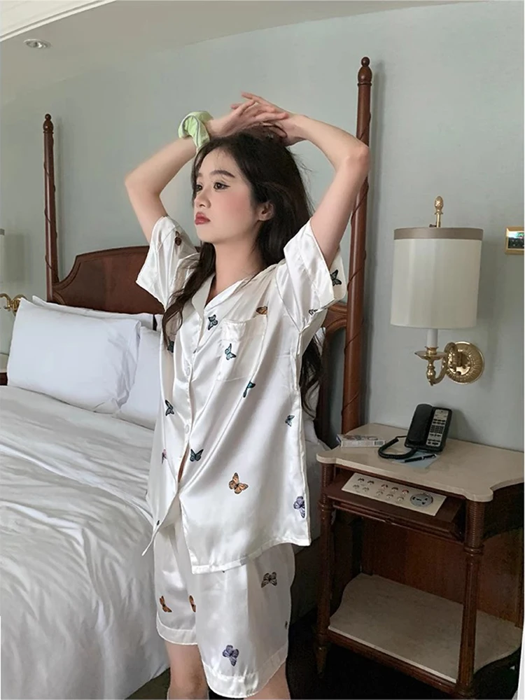 

Комплект женской домашней одежды в корейском стиле из ледяного шелка: летний и осенний, охлаждающий, приятный для кожи, милый, для студенток