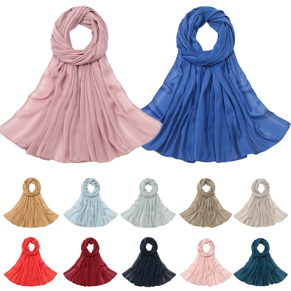 

New Plain Stripes Chiffon Turban Hijab Fashion Malaysia Wrinkle Crinkled Long Scarf Shawl Scarves Headwrap Islamic Arab Stoles