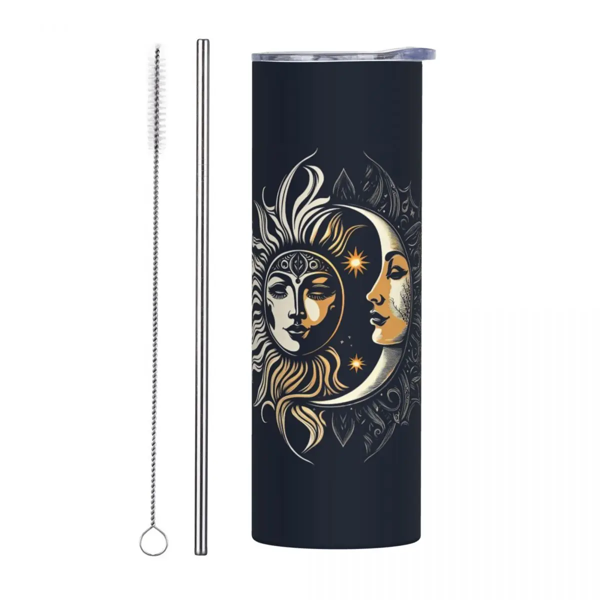 Vintage Sun And Moon Solar Eclipse 1 Stainless Steel Tumbler Vacuum Insulated Mugs Thermal Cold Bottle Straw With Lid 20oz