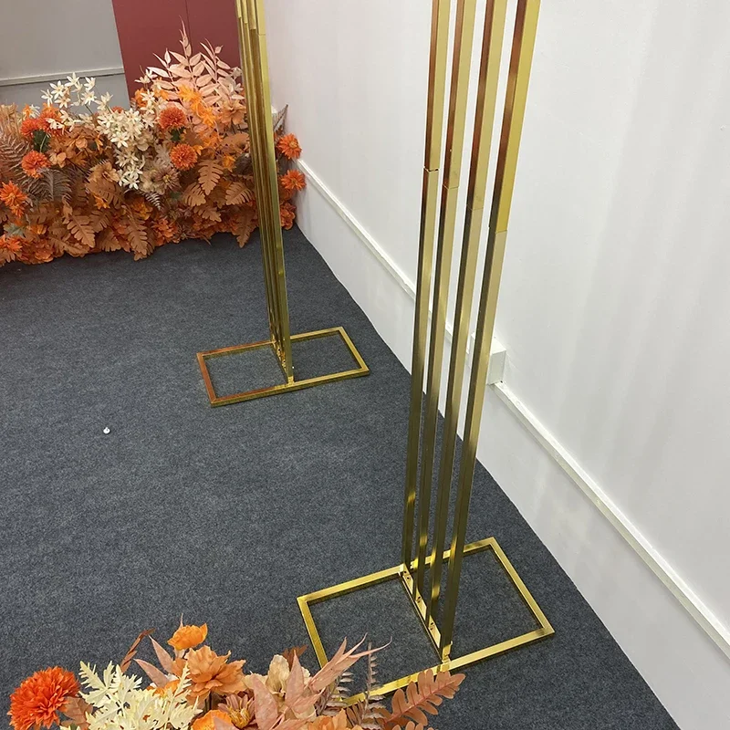 Minimalistischer Goldener Blumen-Metall-Quadrat-Hochzeitsbogen, Künstlicher Blumen-Hintergrundständer, Elegante Moderne Zeremonie-Party-Dekoration – Detail 11