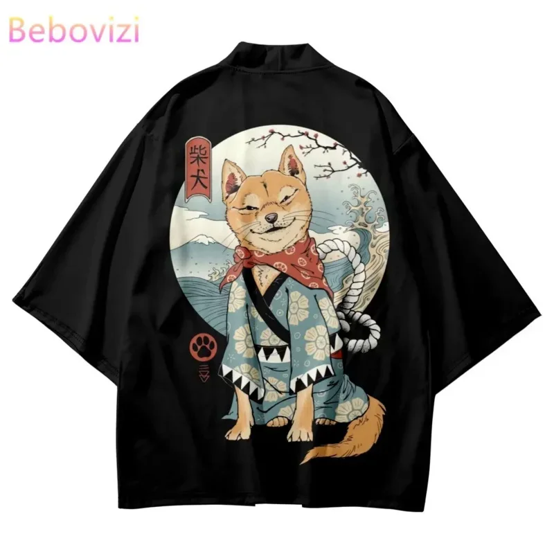 Plus size 4XL 5XL 6XL summer Japanese Shiba Inu print kimono streetwear cardigan women men oversized haori top yukata