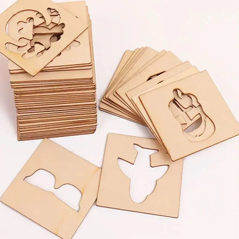 20pcs Montessori Kids Drawing Toys Wooden DIY Painting Stencils Template Craft Toys Puzzle Educational Toys for Children Gifts