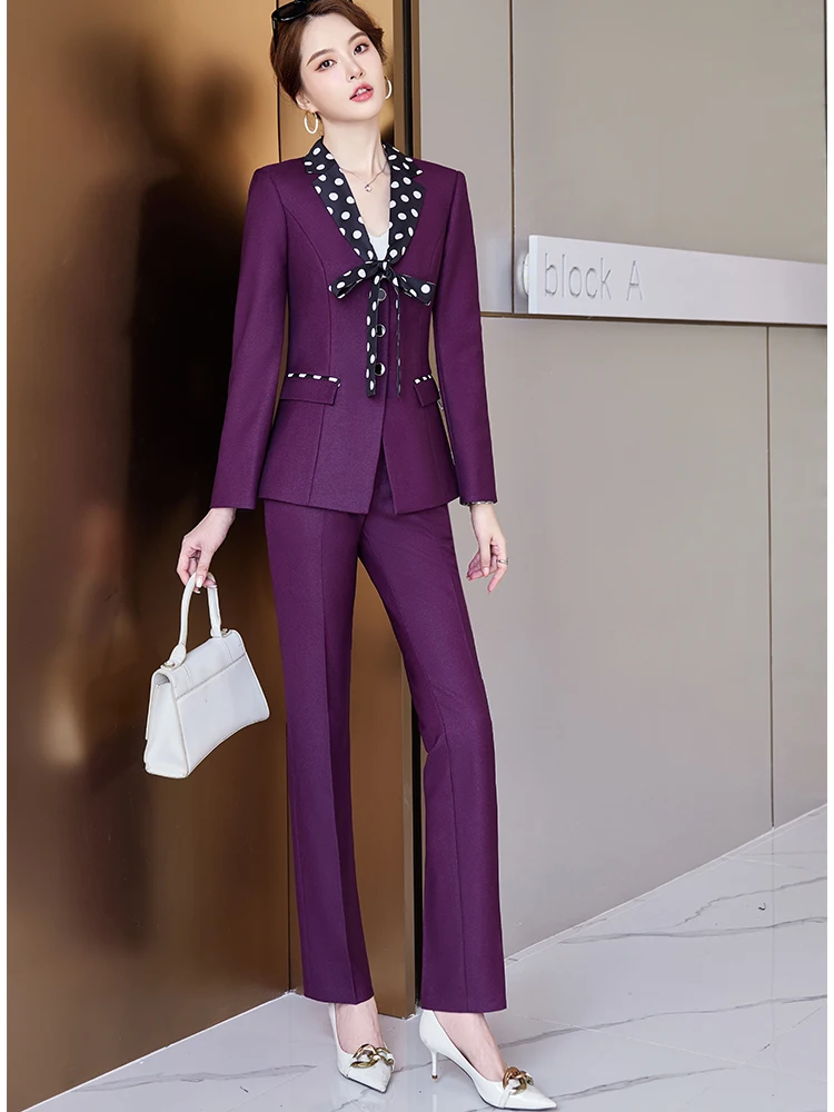 Chaqueta y pantalón formales elegantes para mujer, conjunto de 2 piezas, Blazer de oficina, ropa de trabajo de negocios, color negro, verde y morado