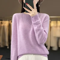 100% Merino Wool Sweater Women O-neck Cashmere Knitwear Female Pullover Autumn Winter Casual Tops Solid Color Soft  Clothing - Image 3