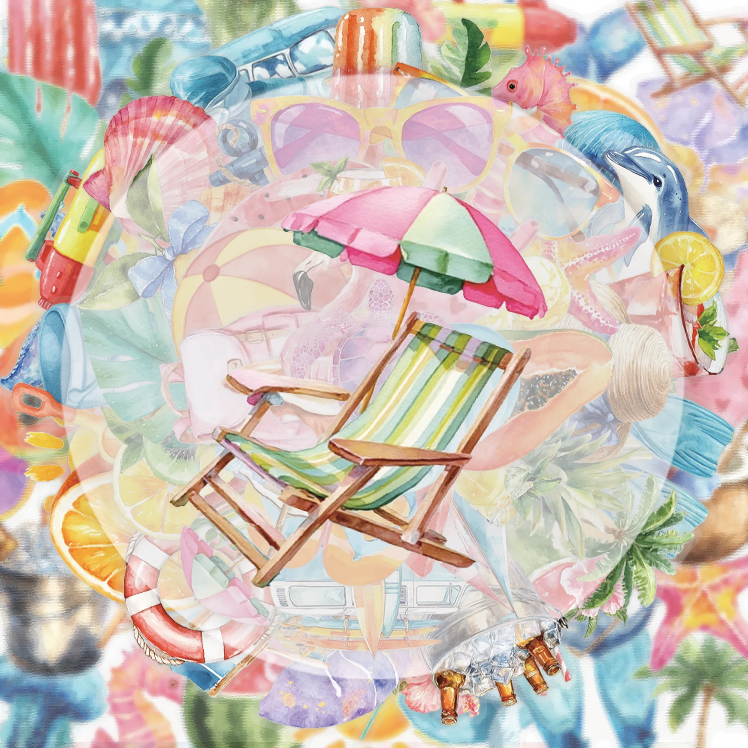 50 transparente Aquarell-Sommer-Graffiti-Aufkleber, geeignet zum Dekorieren von Wasserflaschen, Laptops, Mobiltelefonen, Koffern, Skateboards, Gitarren, Geschenkboxen und Partydekorationen