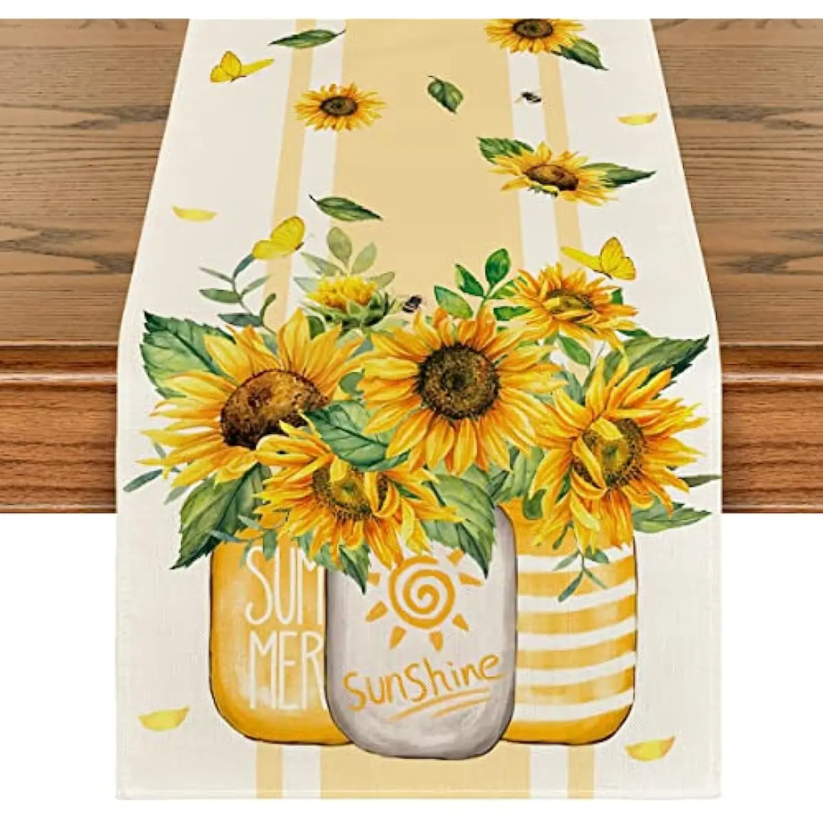 Spring Vase Sunflower Sunshine Summer Table Runner, Seasonal Kitchen Dining Table Tablecloth Decoration Home Party Wedding Decor