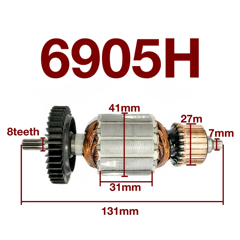 

AC220-240V Rotor Armature 8teeth Replacement Accessories for Makita 6905H Electric Wrench Rotor Armature Anchor