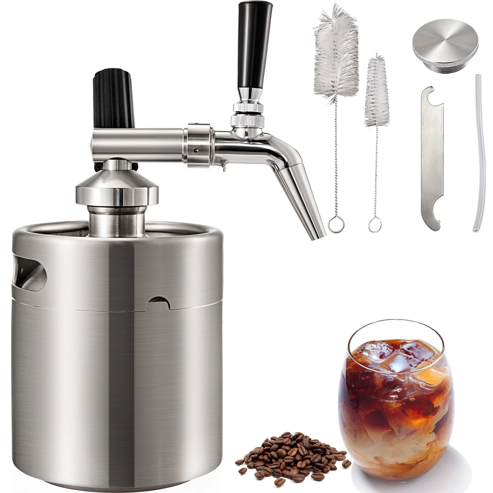 SucceBuy 2L Cold Brew Coffee Maker Stainless Steel W/ Convenient Faucet Sanitary Corrosion-Resistant Easy to Carry Outdoors Home