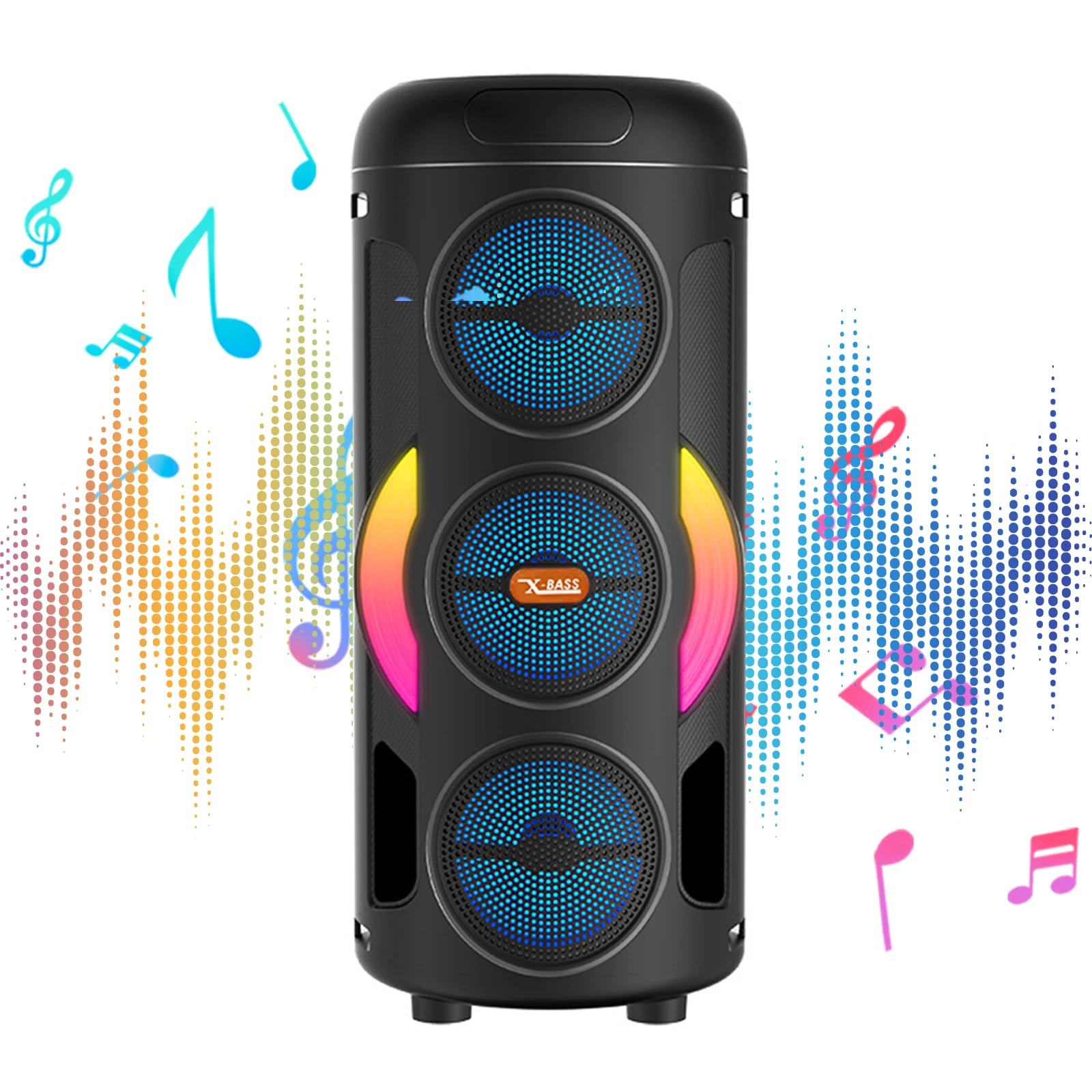 

BT Speaker with Wired Microphone Large Boombox Speaker Support TWS/AUX/USB/TF Card/FM Radio for Party Home Camping