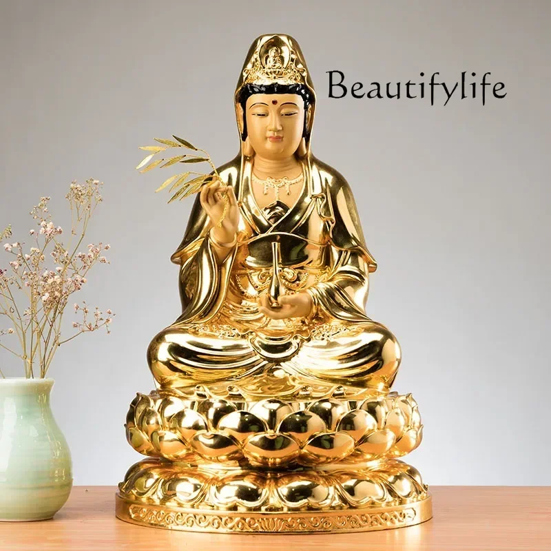 

XX Buddhist High-grade Home Family Efficacious Bless Talisman Mascot Gilding Gold Guanyin Buddha Copper Statue -30CM Large
