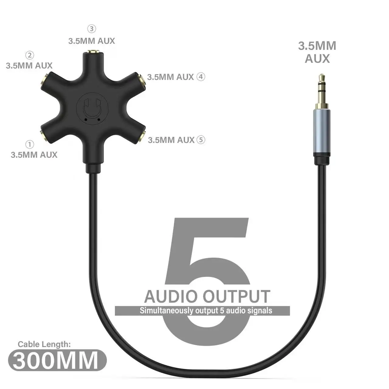 3.5mm 5-Jack Multi Headphone Audio Splitter Connect Up 5 Devices ,For Audio Mixing & Shared Experiences - For iPhone, iPad& More