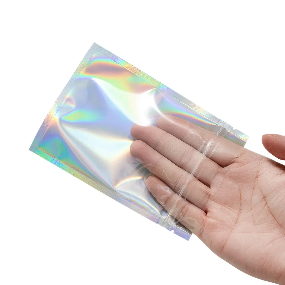 10Pcs/Lot Self-Sealing Laser Transparent Holographic Packaging Cosmetic Bag Gift Jewelry Pouch Display With Foil Zip Lock Bags