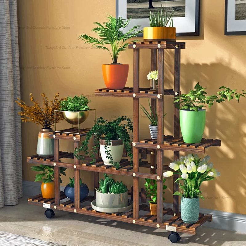 Estantes de plantas de madera para balcón, estante de flores multicapa para interiores, estantes de plantas para sala de estar, estructura de