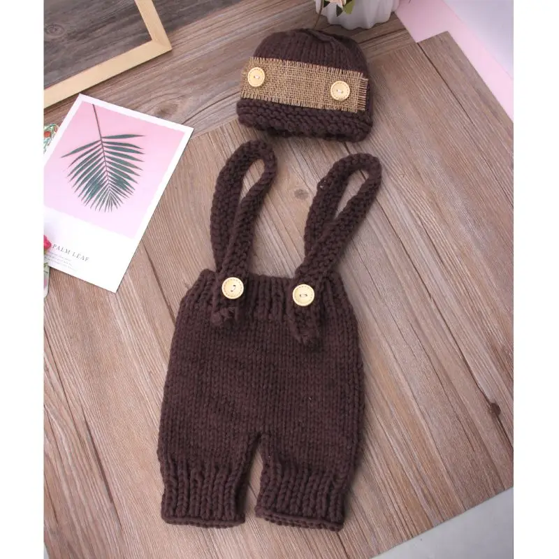 Photography Outfits Newborn Photography Accessories Baby Knitted Overalls Hat Crochet Costume for Photo Retro