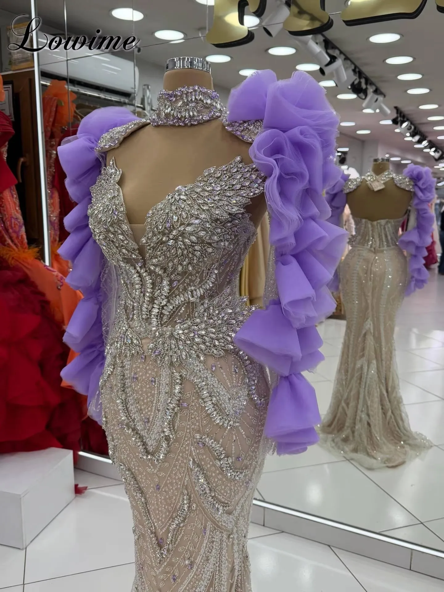 Hochmodische zweiteilige Abendkleider im Meerjungfrau-Stil mit Kristallen, Promi-Kleider, Designer-Abschlussball- und Partykleider für Frauen, individuell gestaltet
