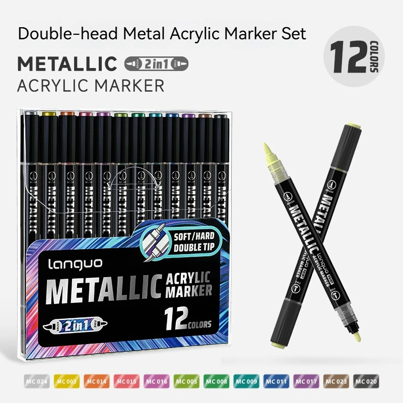 Languo Dual Tip Metallic Acryl Marker Pen Set Student Rock Schaalmodel Schilderen DIY Graffiti Handgetekende Verfpennen Briefpapier