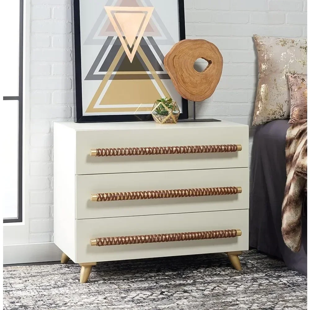 Home Collection Raquel White 3-Drawer Nightstand Dresser Chest