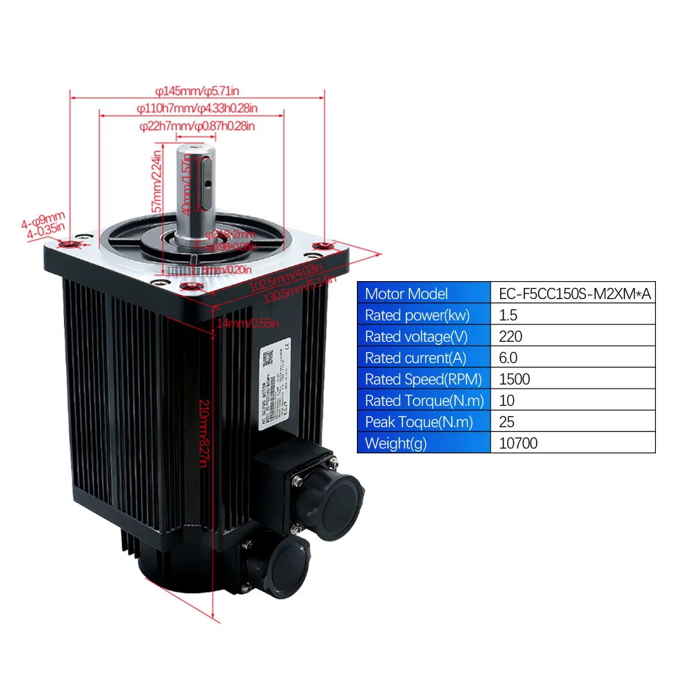 2.6kw 1.5KW Servo Motor 2500PPR 10N.m AC220V 2500RPM 130 Flange With Single / Three Phase Drive RS485 3M Cables For CNC Router