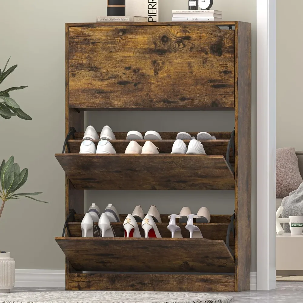 

Modern Shoe Storage Cabinet – 3 Flip Drawers Hidden Rack for Entryway Small Spaces