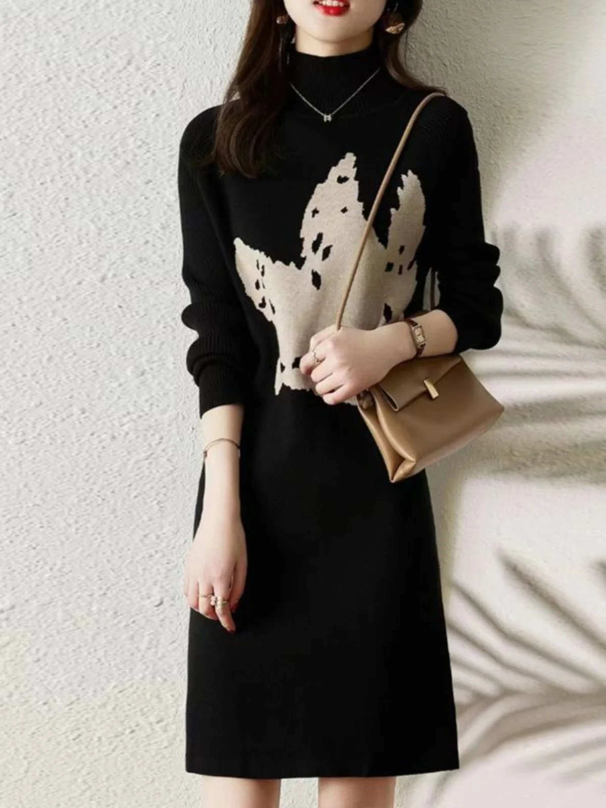 

Bla Knitted Dr f High Collar Loose Autumn Winter New Sle Commute Women's Faion Sensation Base Layer Sweater Dr