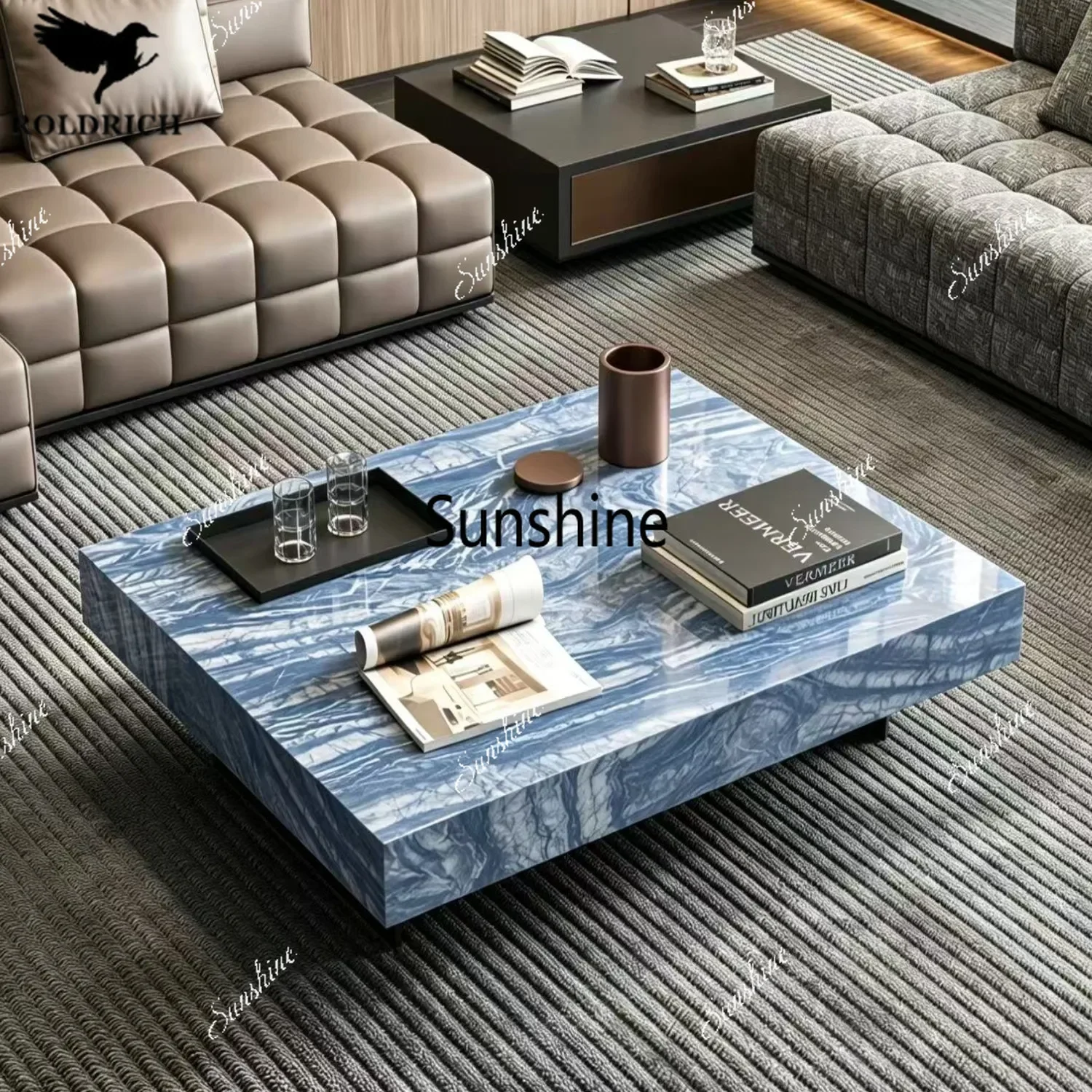 Rock slab living room coffee table Italian light luxury tea table high-end square tea tableTJ