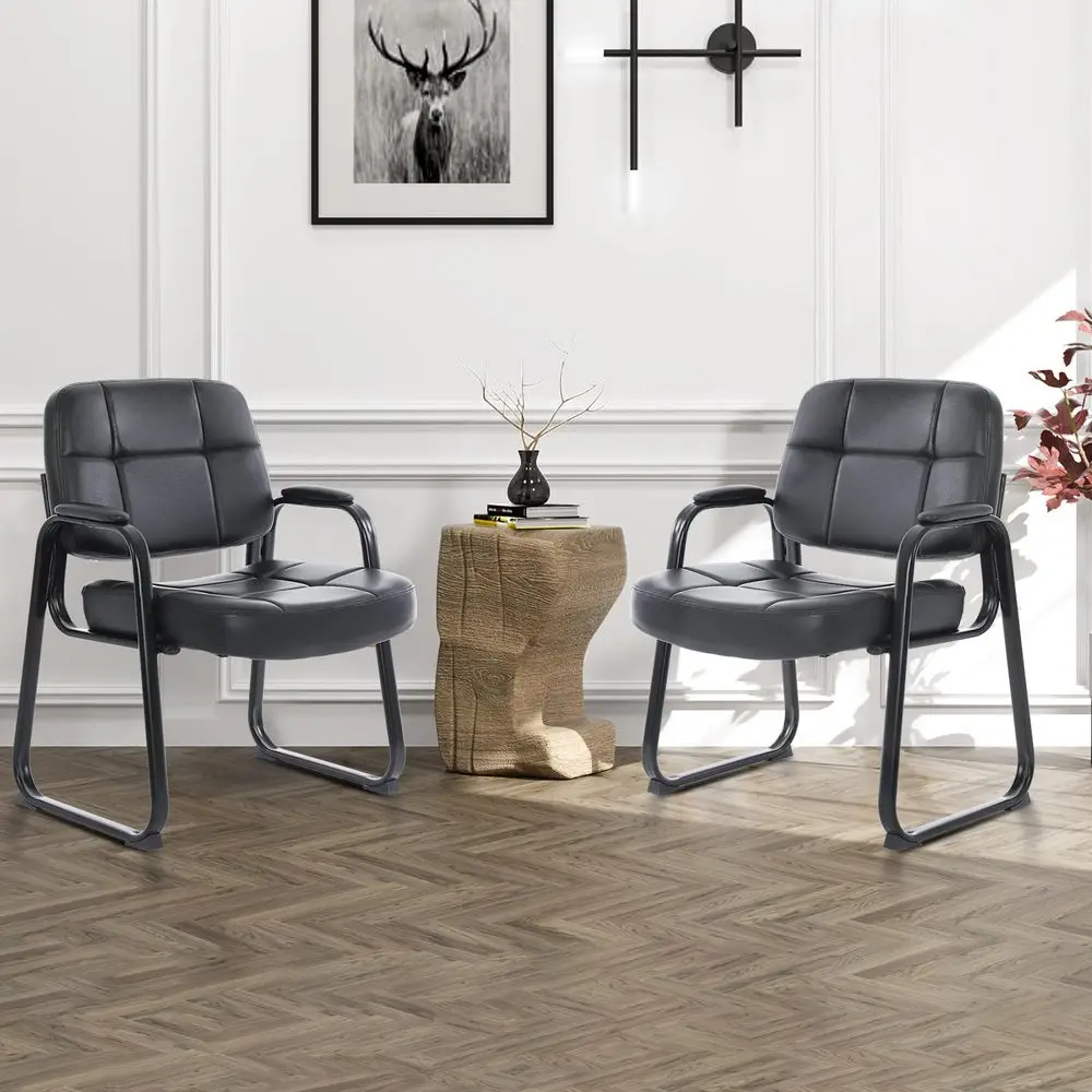 

Set of 4 Big amp Tall 400 lbs Waiting Room Guest Chair, Leather Office Reception Chair No Wheels with Backrest Wide Seat and Pa