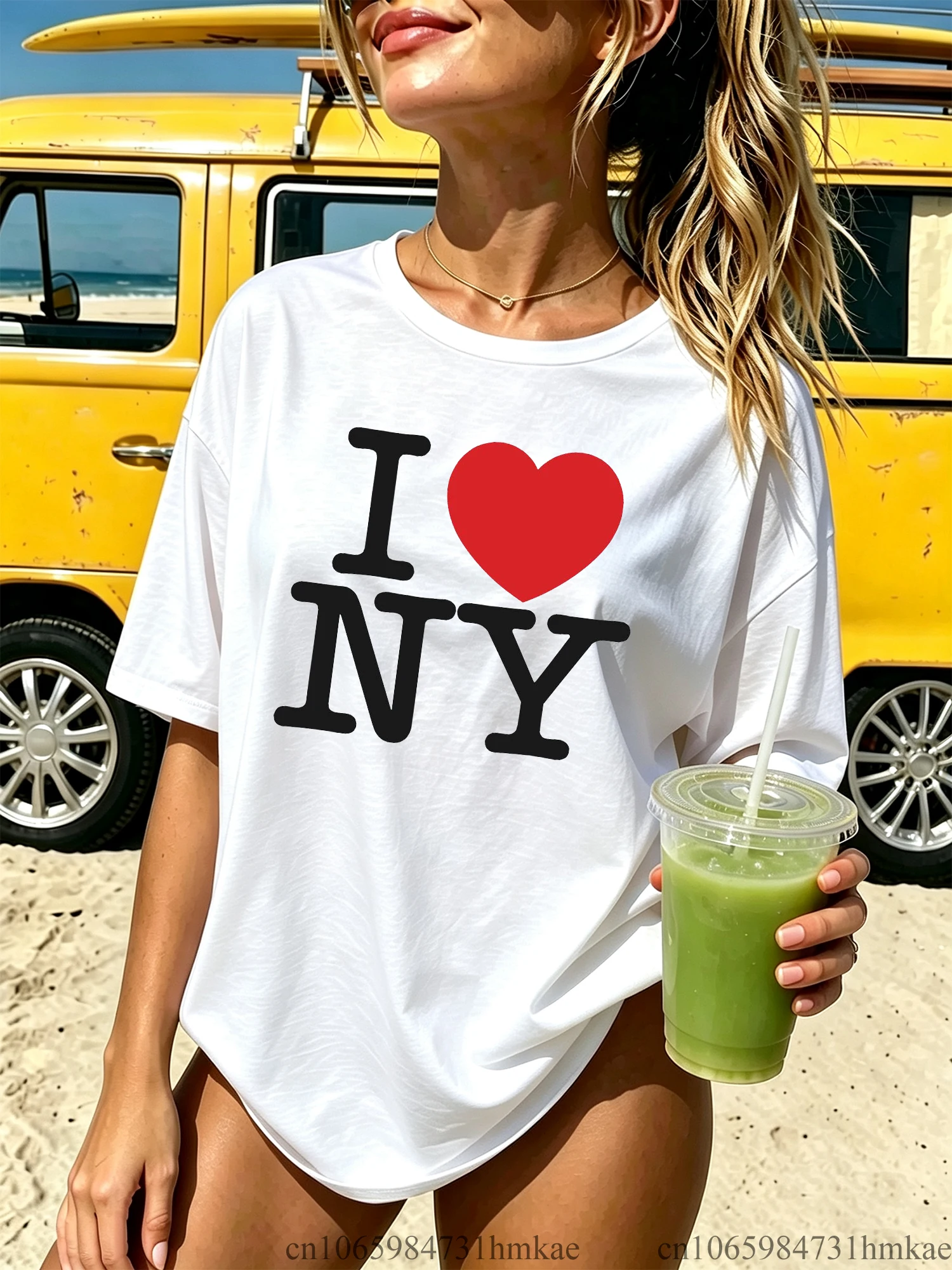 I Love New York Women Oversize T Shirt for Girls Y2K Summer Short Sleeve T-shirts Tops Tee Girl Y2k Harajuku Clothes
