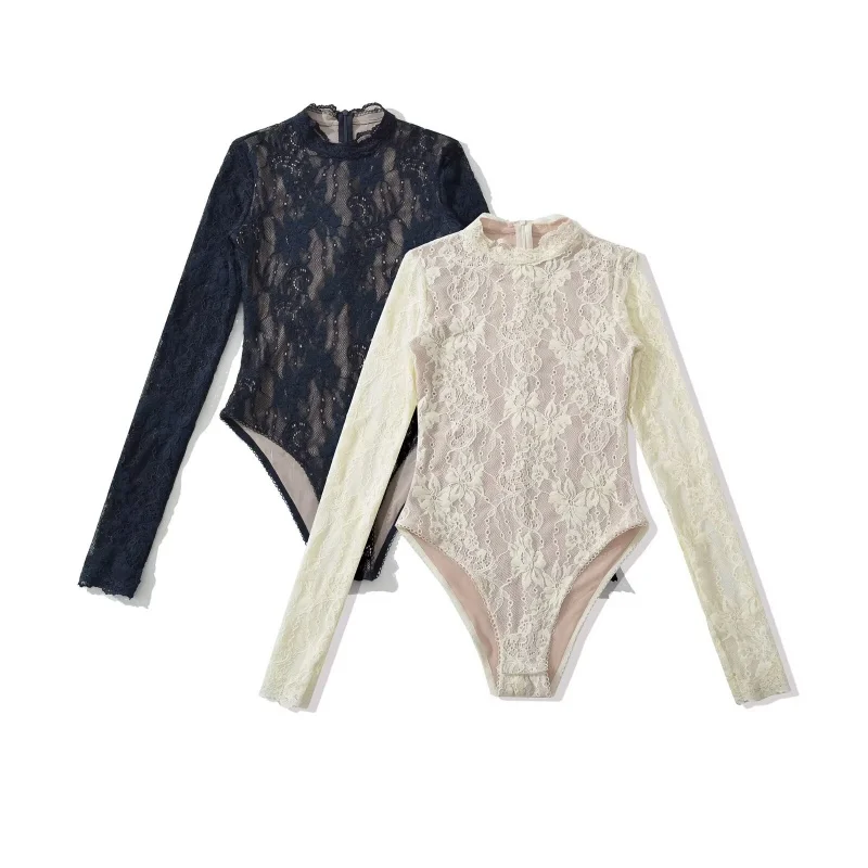 

Сексуальное кружевное боди для женщин с длинным рукавом и высоким воротником, прозрачное, для ношения как под одеждой, так и как самостоятельный элемент гардероба, базовая модель для создания образа в стиле Hot Girl.