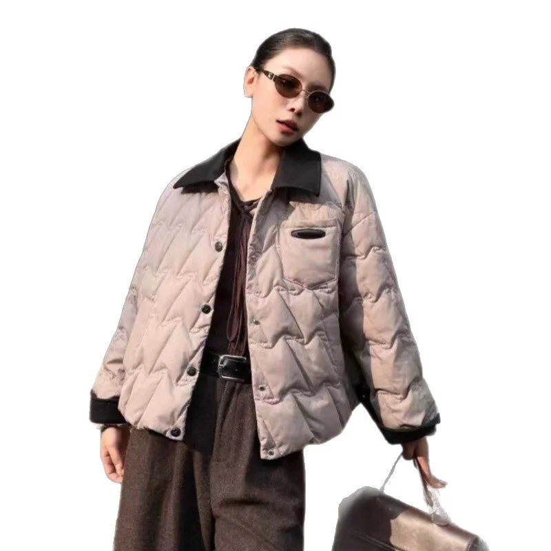 المرأة قصيرة أسفل سترة 2025 شتاء جديد وصول رفرف طوق المألوف عادية فضفاضة تناسب معطف دافئ العصرية #6