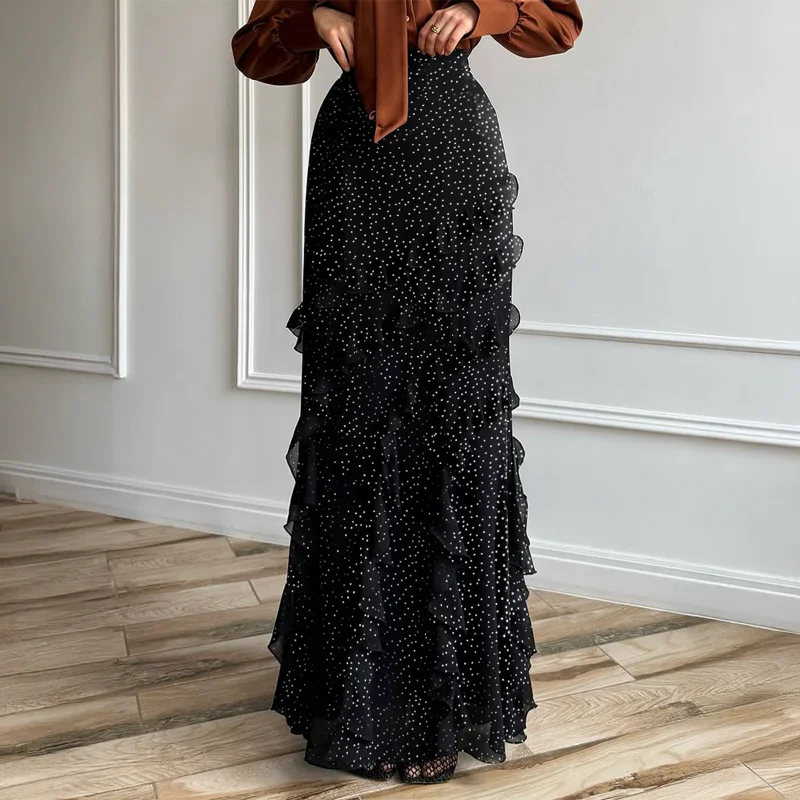 Jupe longue décontractée en dentelle à pois pour femmes, automne et hiver