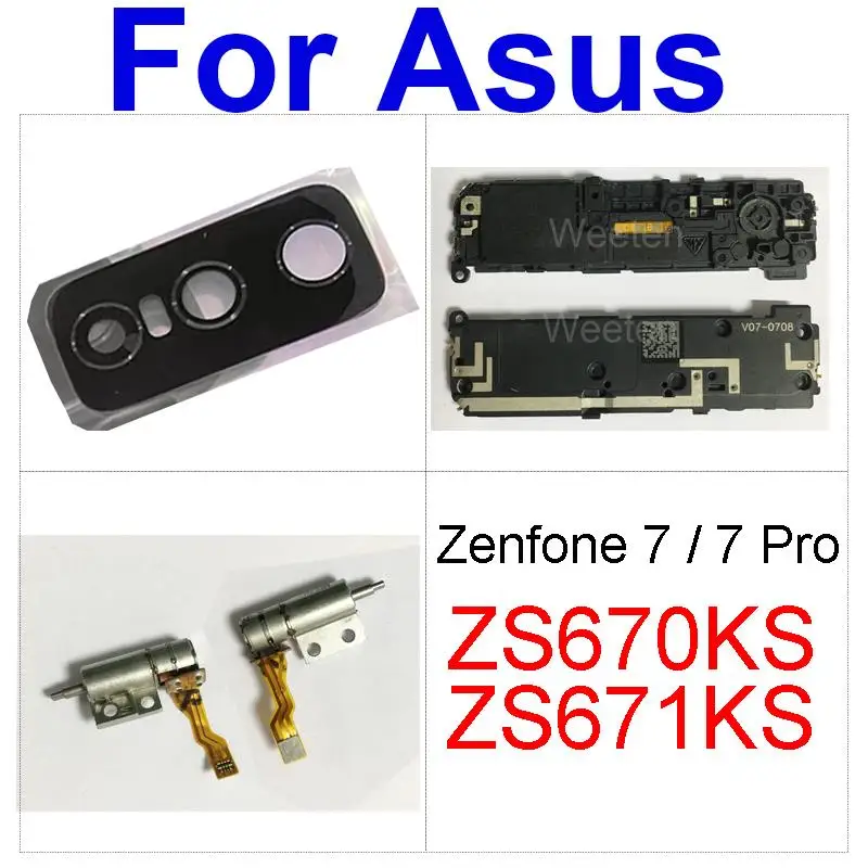 Rear Back Camera Lens Glass For Asus Zenfone 7 Pro ZS671KS LoudSpeaker Buzzer Ringer For Asus ZS670KS Lift Motor Vibration Parts