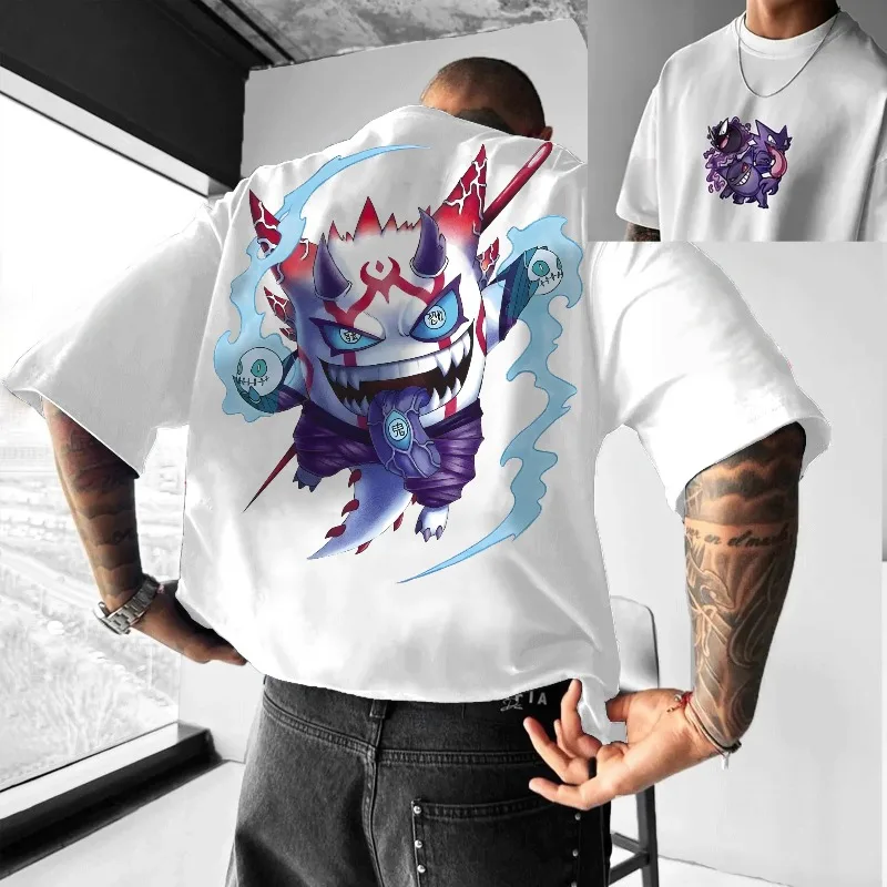 

Футболки с рисунком «Покемон Генгар» из японского аниме, мужская одежда больших размеров, Harajuku Y2K, модная спортивная одежда из 100% хлопка с короткими рукавами