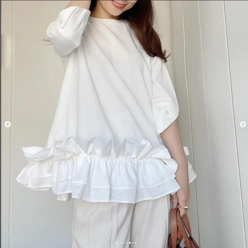 OCEANLOVE Ruffles Japanese Style Women Shirts&blouses Solid Vintage Blusas Feminina Elegant Spring Summer Sweet Camisas