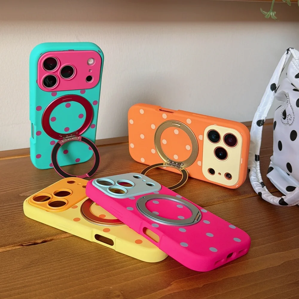 INS Polka Dot Magnétique 360 °   Étui rigide avec support rotatif pour iPhone 17, 16, 15 Pro Max, 17, 16 Pro, 15, compatible Magsafe