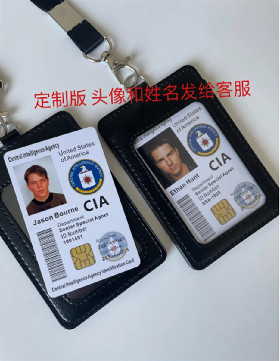 CIA American Drama ID kartu PVC tali gantung dua sisi penutup kulit dapat disesuaikan nama Avatar