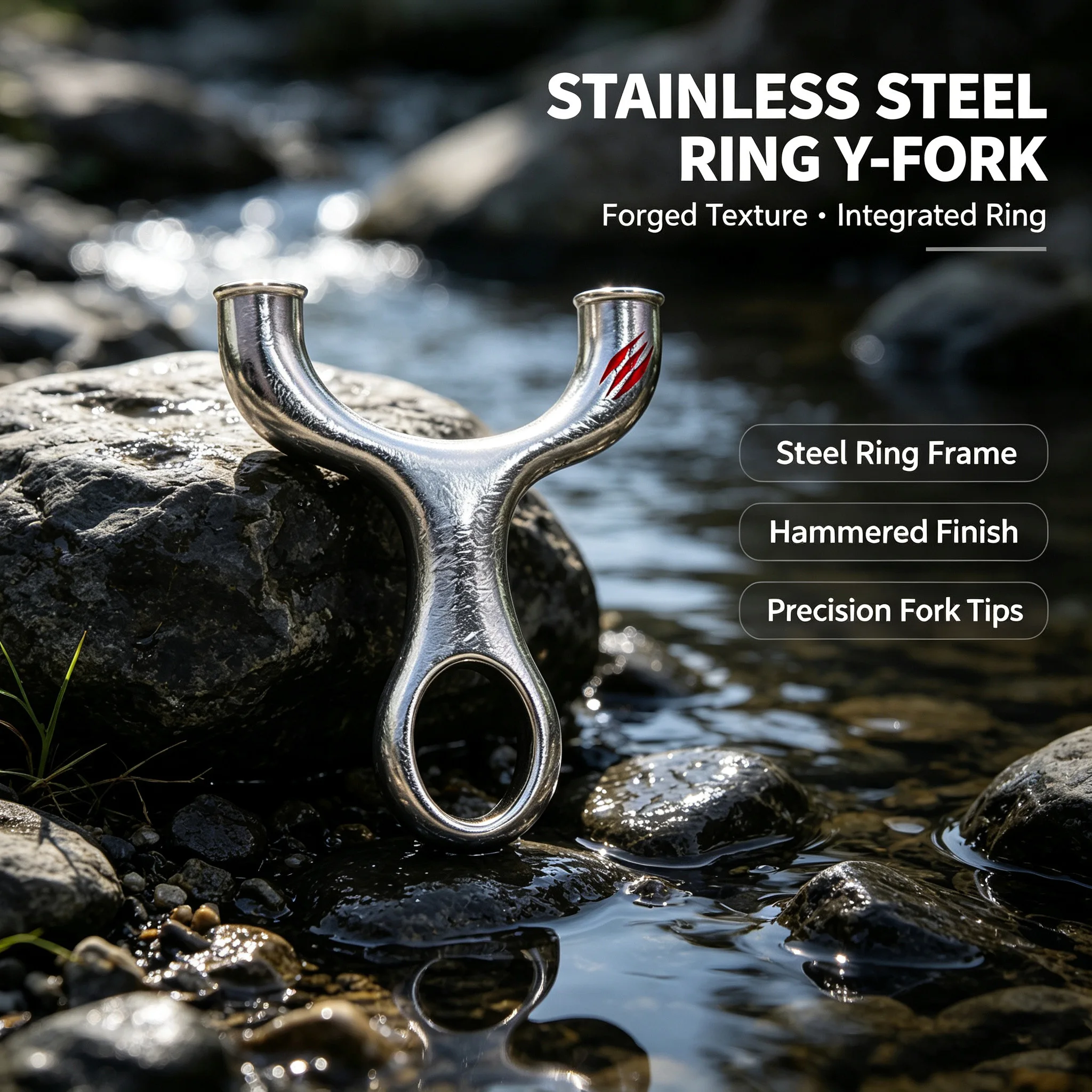 Stainless Steel Slingshot Textured Y-Shaped Finger Ring Outdoor Precision Target Practice Accessory
