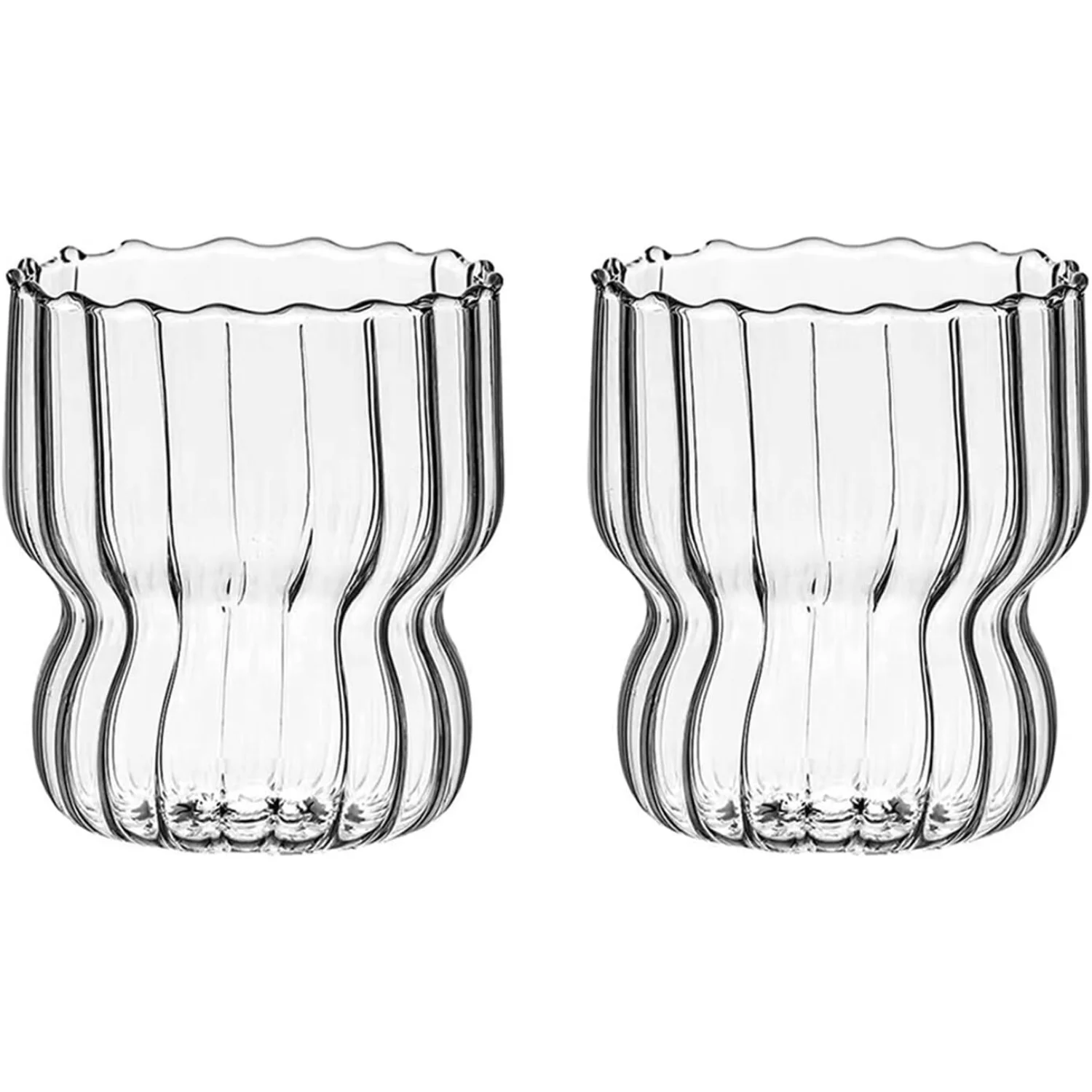 22 Oz Ribbed Glass Cups Set of 2 Creative Wavy Drinking Glasses Vintage Ribbed Glassware Vintage Ripple Drinking Glasses for Cof