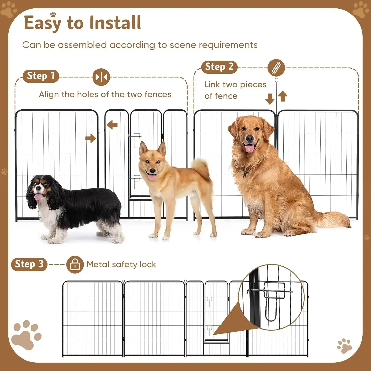 Dog Playpen Indoor Fence 16 Panel 24" Height Metal Exercise Pen with Door Small Puppy/Medium/Large Dogs Animal Pet for Out