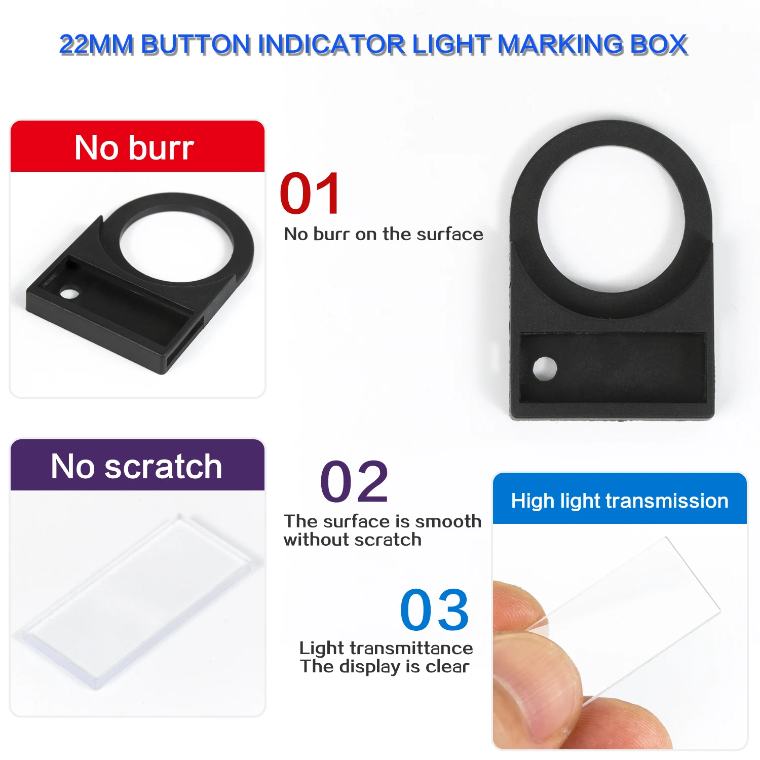 Venta directa de fábrica de caja de etiquetas con botón de luz de señal de 22 mm, caja de identificación, caja de identificación y caja de etiquetas de 100 piezas