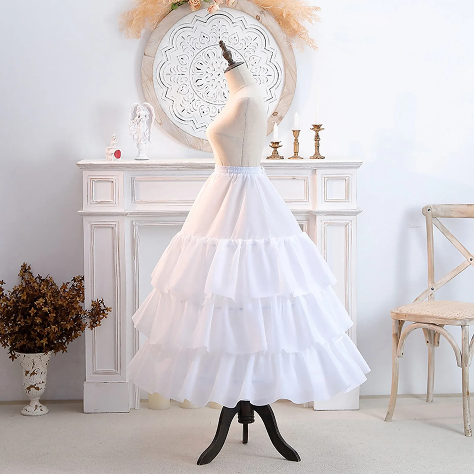 Steel Hoop Layer Large Petticoat Wedding Skirt Formal Gowns Ruffle Skirts Women Wide Diameter Elastic Waist Solid Underskirt