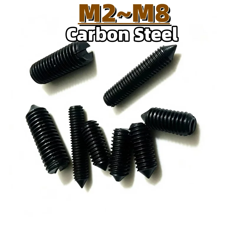 Black Carbon Steel M2 M2.5 M3 M4 M5 M6 M8 Slotted Head Tapered End Headless Grub Bolt Set Screw Length: 3–30 mm