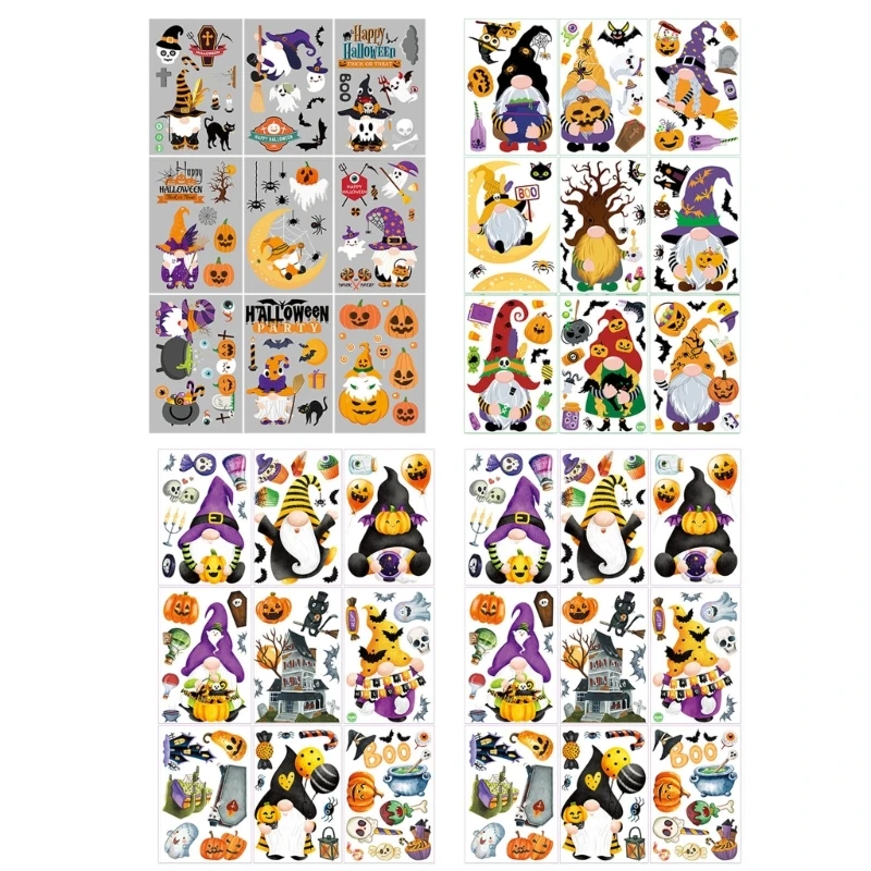 2024 New 9 Sheets Gnomes Wall Stickers Halloween Window Clings Static Window Decal Halloween Window Clings Halloween Decoration