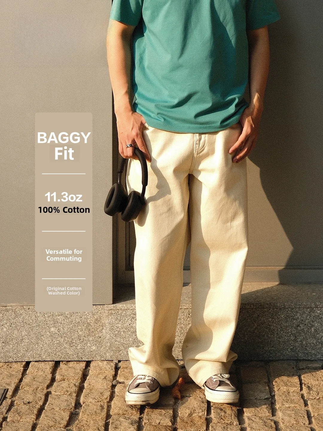 

Simwood Classic Washed Cotton Denim Jeans 113OZ Casual Loose Fit Vintage Style mid Waist Zipper Closure Spring Autumn Wear